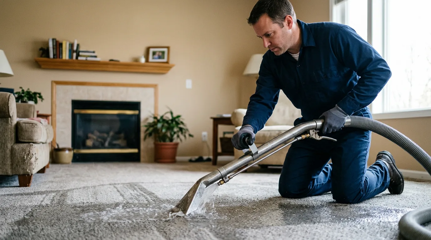 Water damage restoration technician working near Manchester, CA